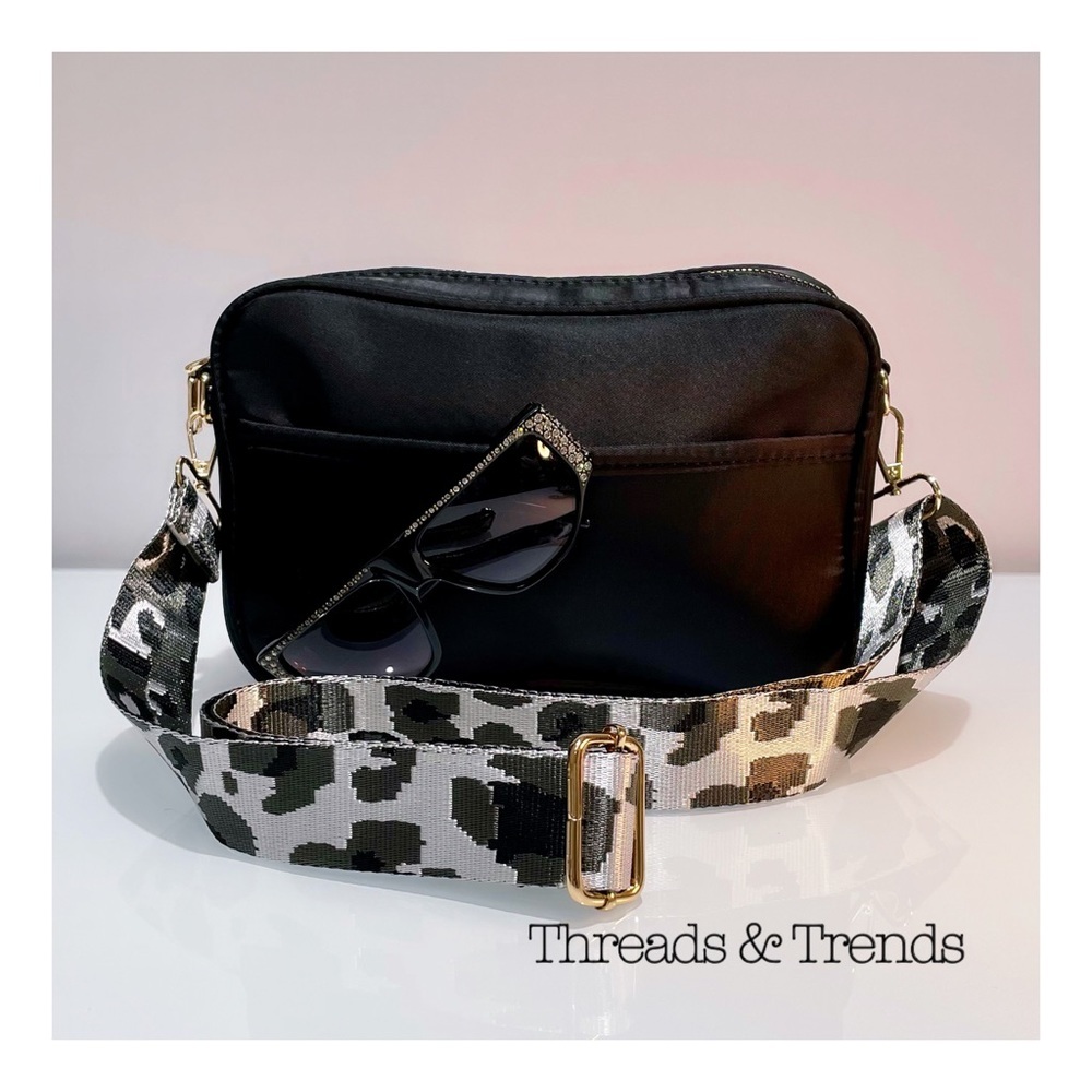 Threads & Trends Black‎ Crossbody Bag with Camouflage Strap